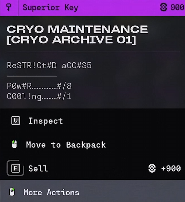 Marathon Cryo Maintenance Archive 01 Vault Key
