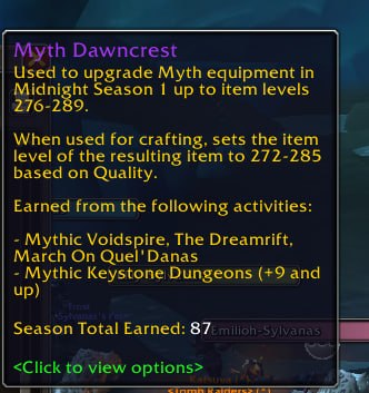 Myth Dawncrests WoW Midnight Season 1