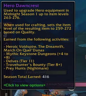 Hero Dawncrests WoW Midnight 1 Season